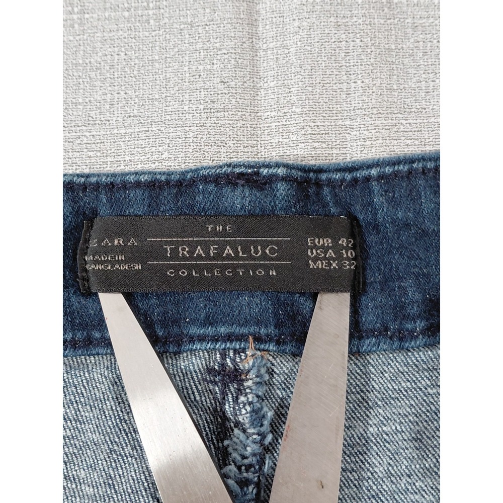 Zara Trafaluc Cropped Wide Leg Jeans Women's Sz 10 High Waisted Dark Wash Denim - Picture 4 of 11